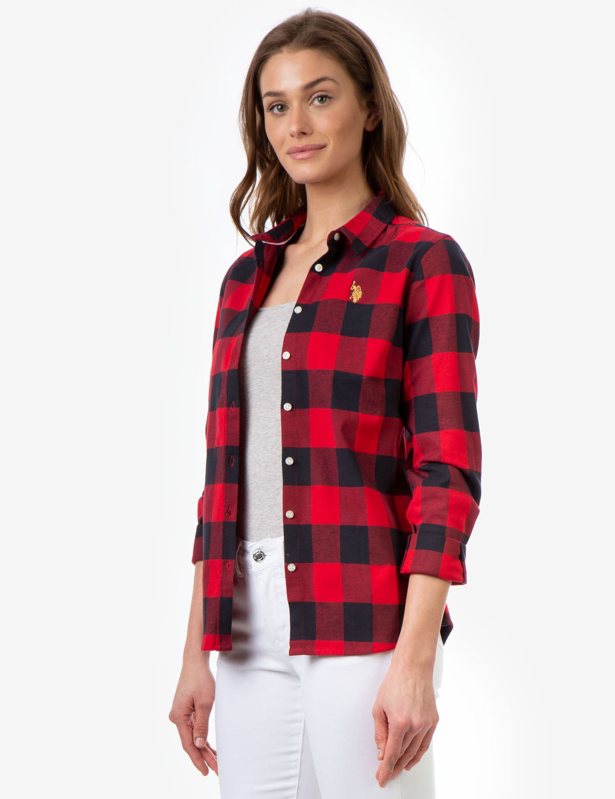 Men's Buffalo Plaid Shirt with Gold Embroidered Logo