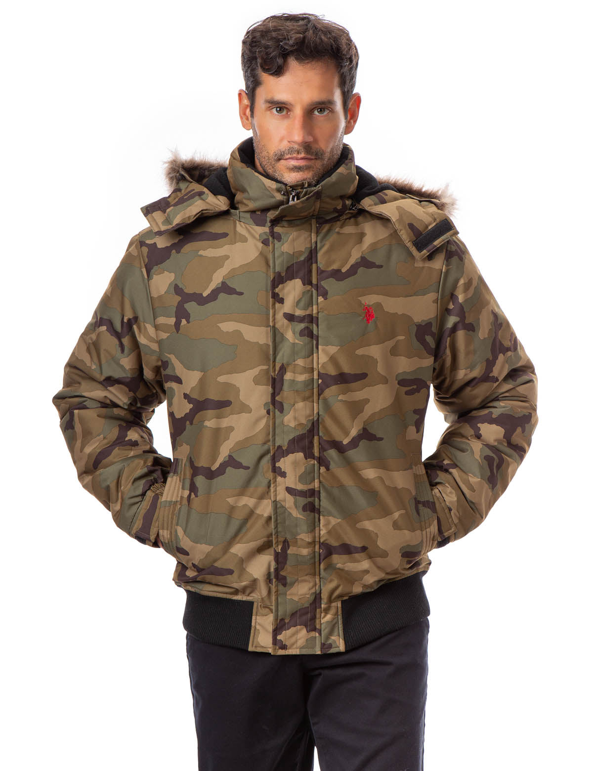 Camo Jacket with Faux Fur Trim & Hood - Fleece Lined