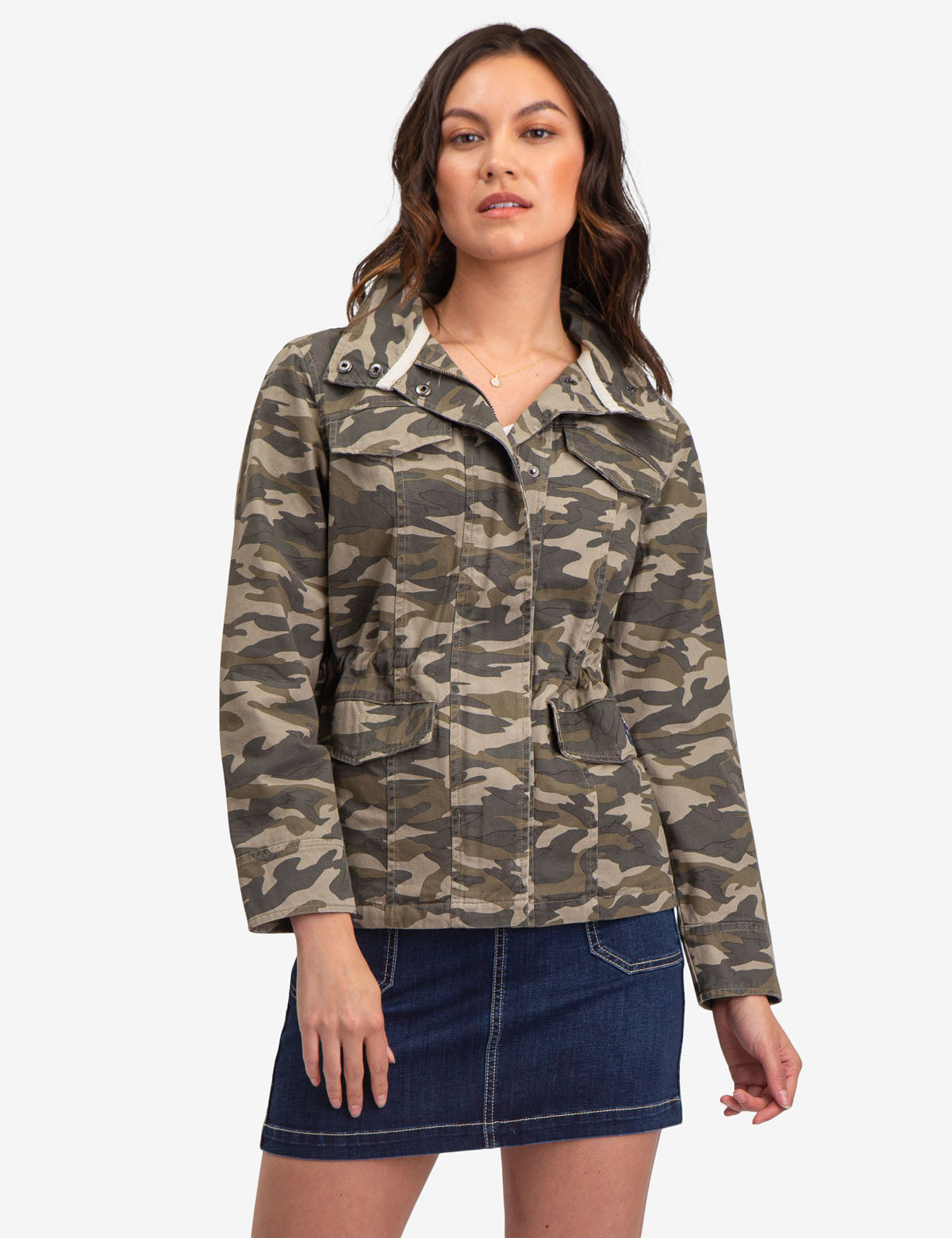 Men's Camo Safari Jacket with Adjustable Waist & Zip Front