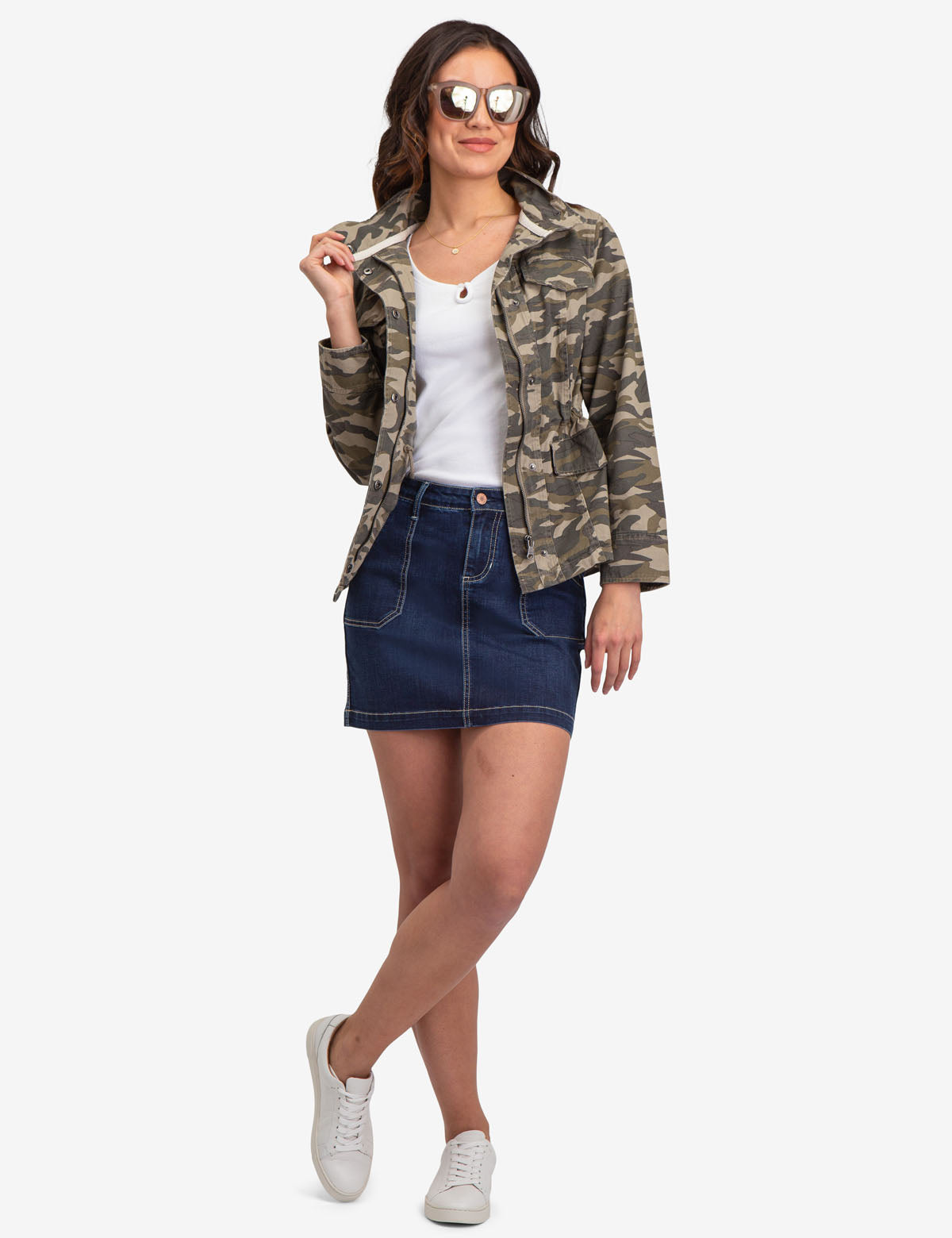 Men's Camo Safari Jacket with Adjustable Waist & Zip Front