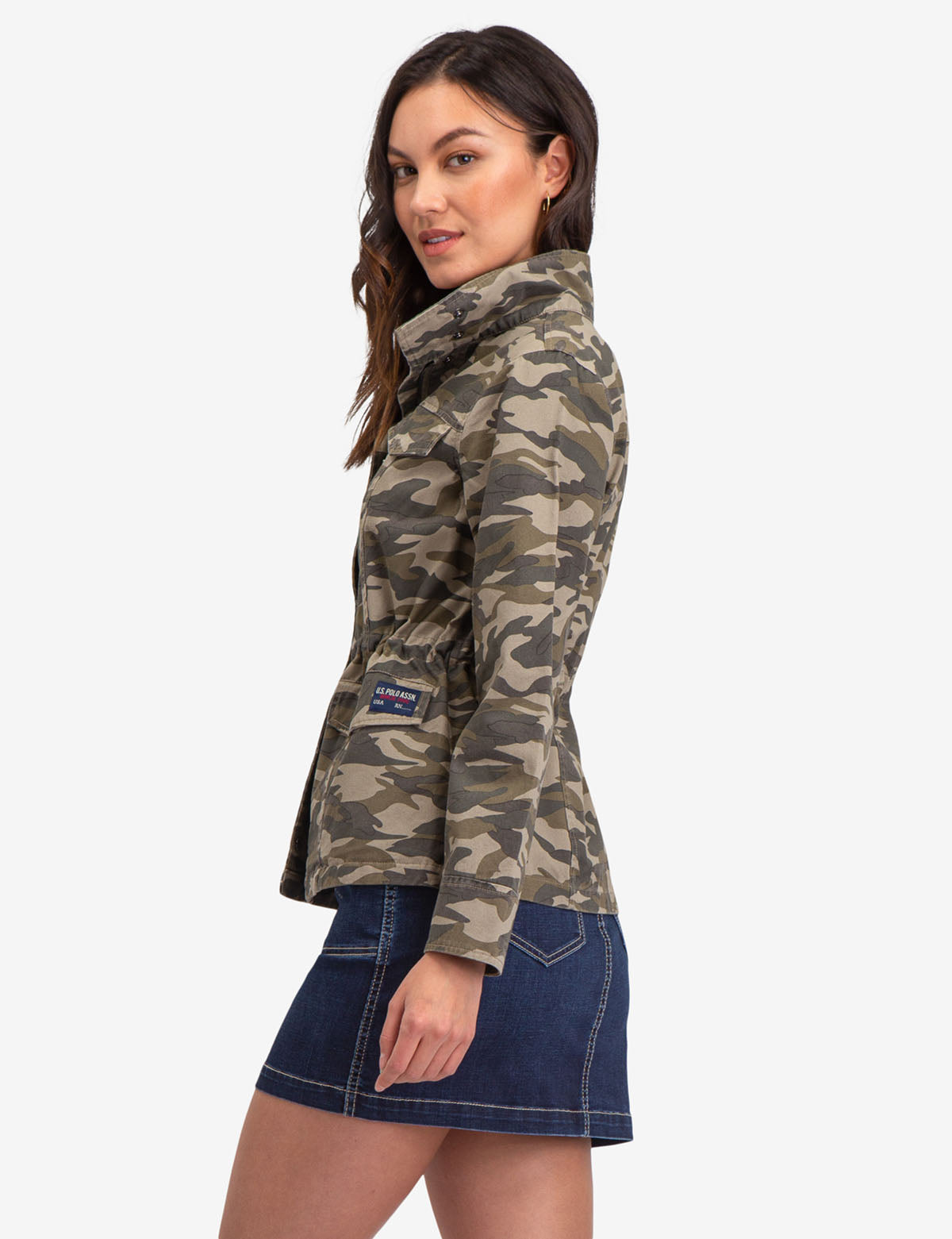 Men's Camo Safari Jacket with Adjustable Waist & Zip Front