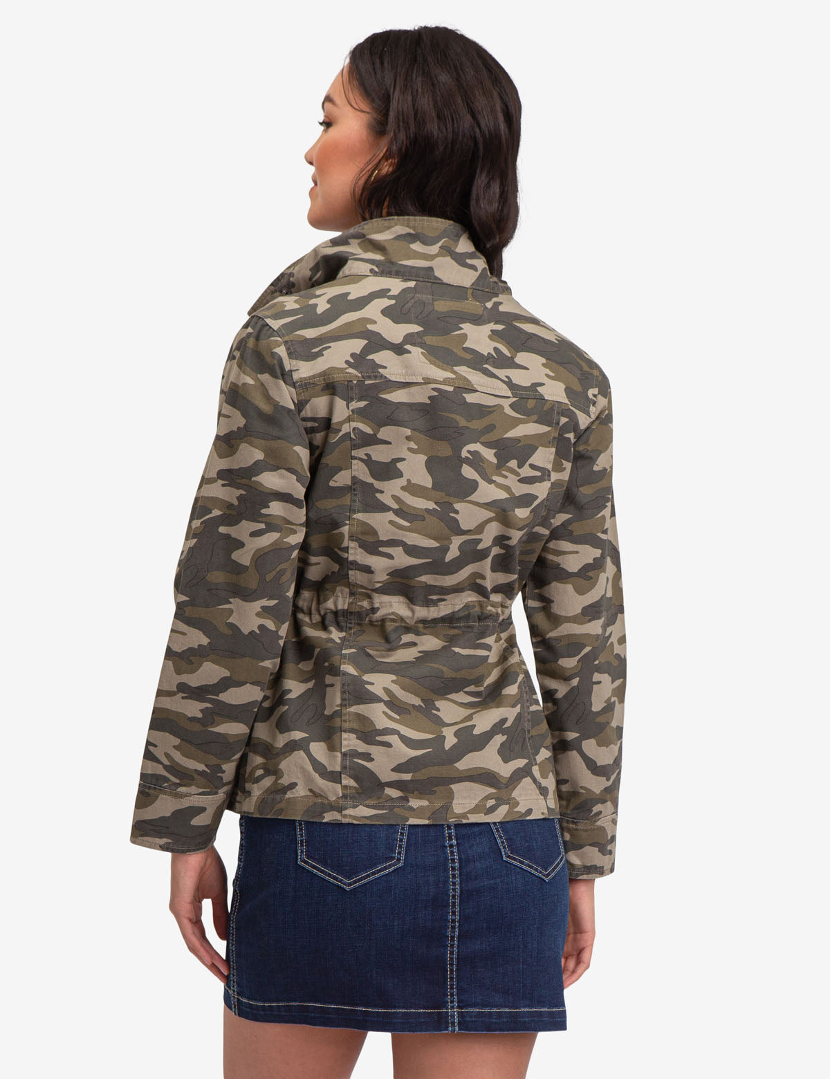 Men's Camo Safari Jacket with Adjustable Waist & Zip Front