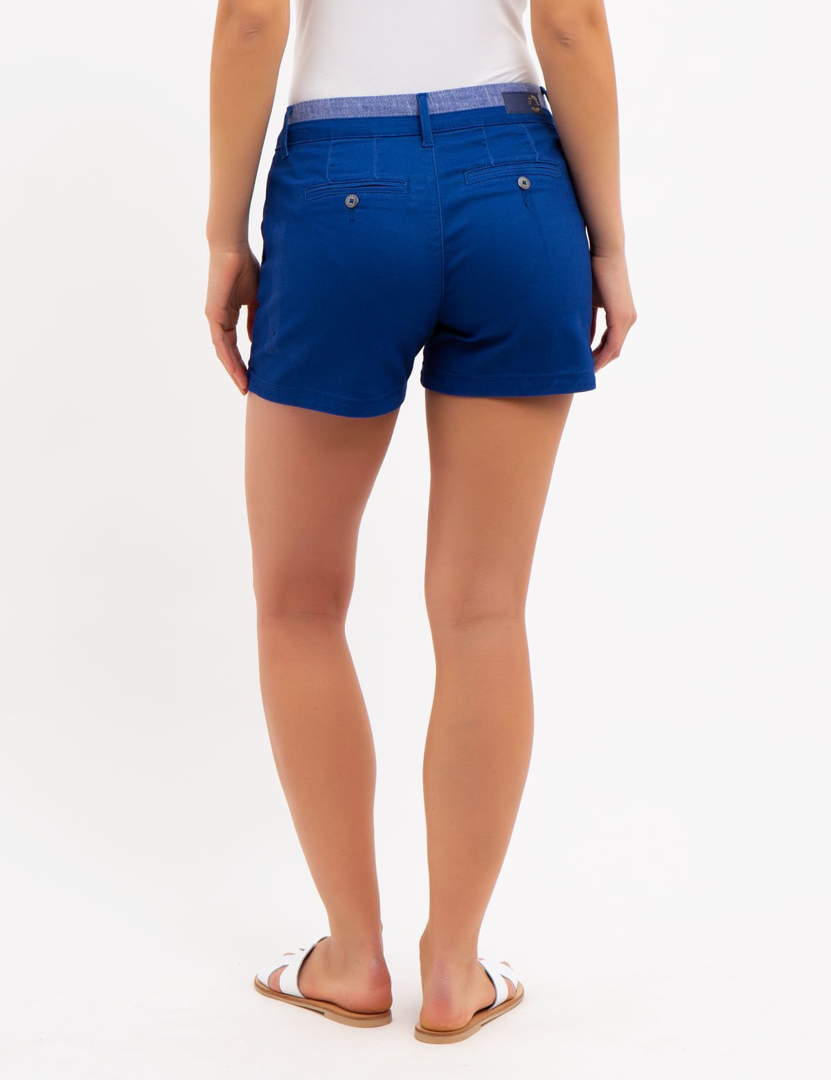 Women's Chambray Trim Denim Shorts with Button Closure