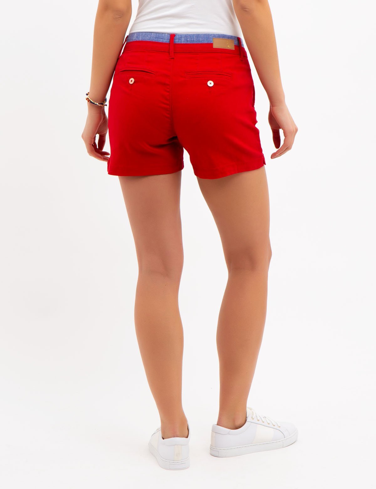 Women's Chambray Trim Denim Shorts with Button Closure
