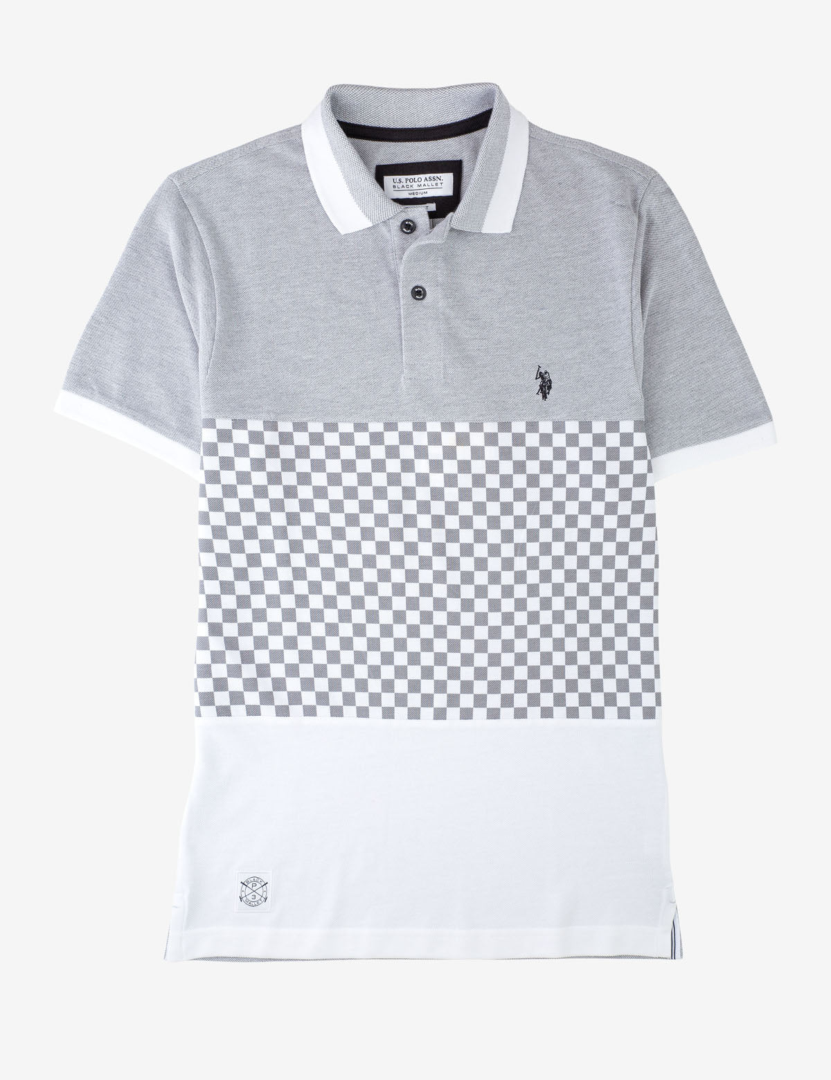 Checkerboard Print Polo Shirt with Embroidered Logo