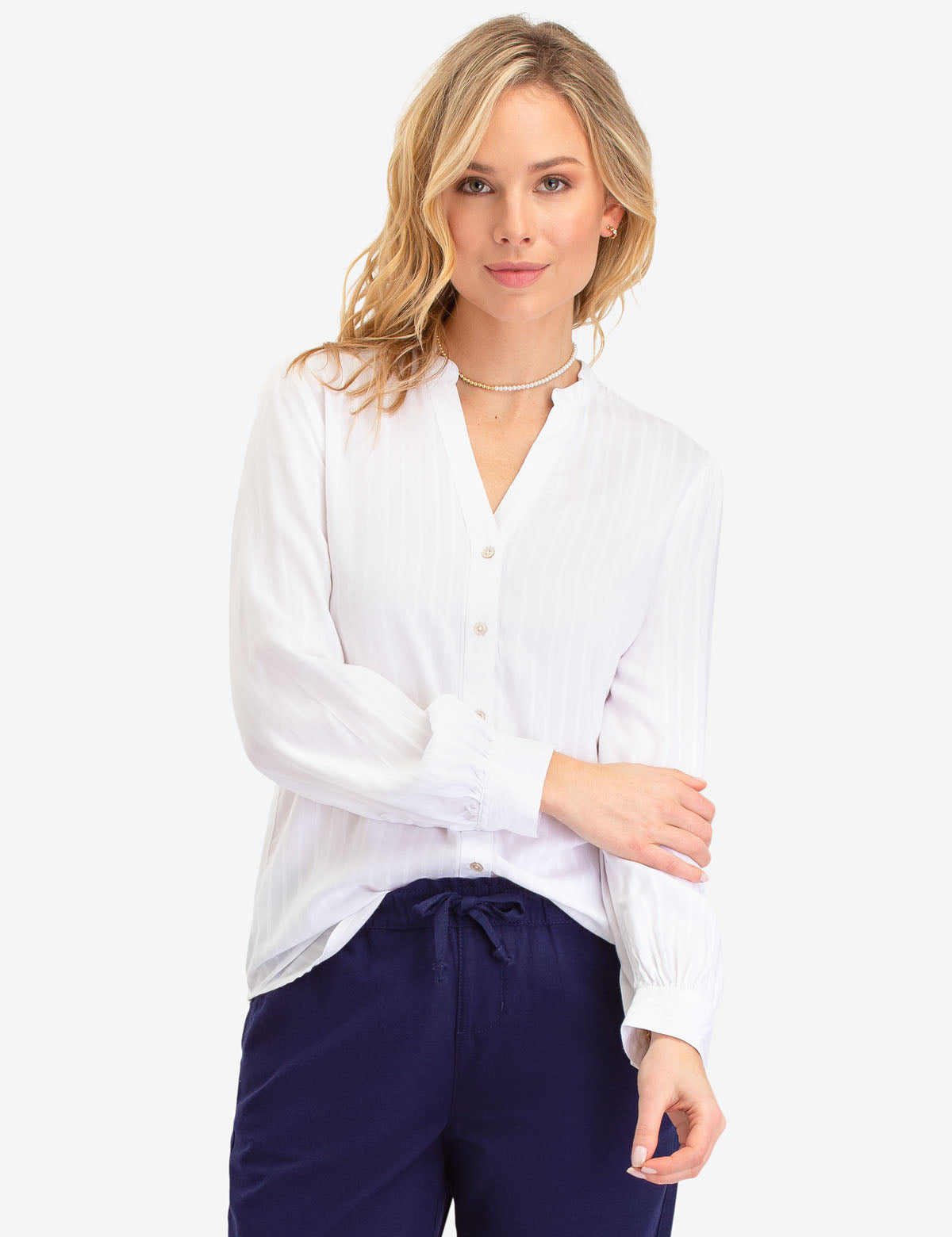 Chenille Stripe Long Sleeve Button-Up Shirt for Men