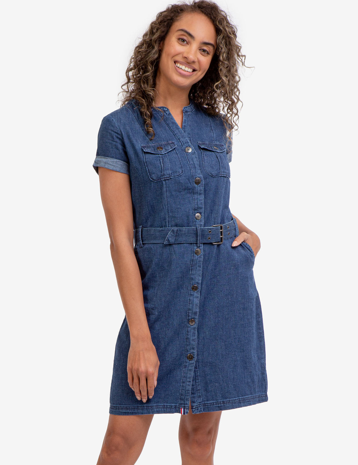 Women's Belted Shirt Dress with Chest Pocket - Woven Style