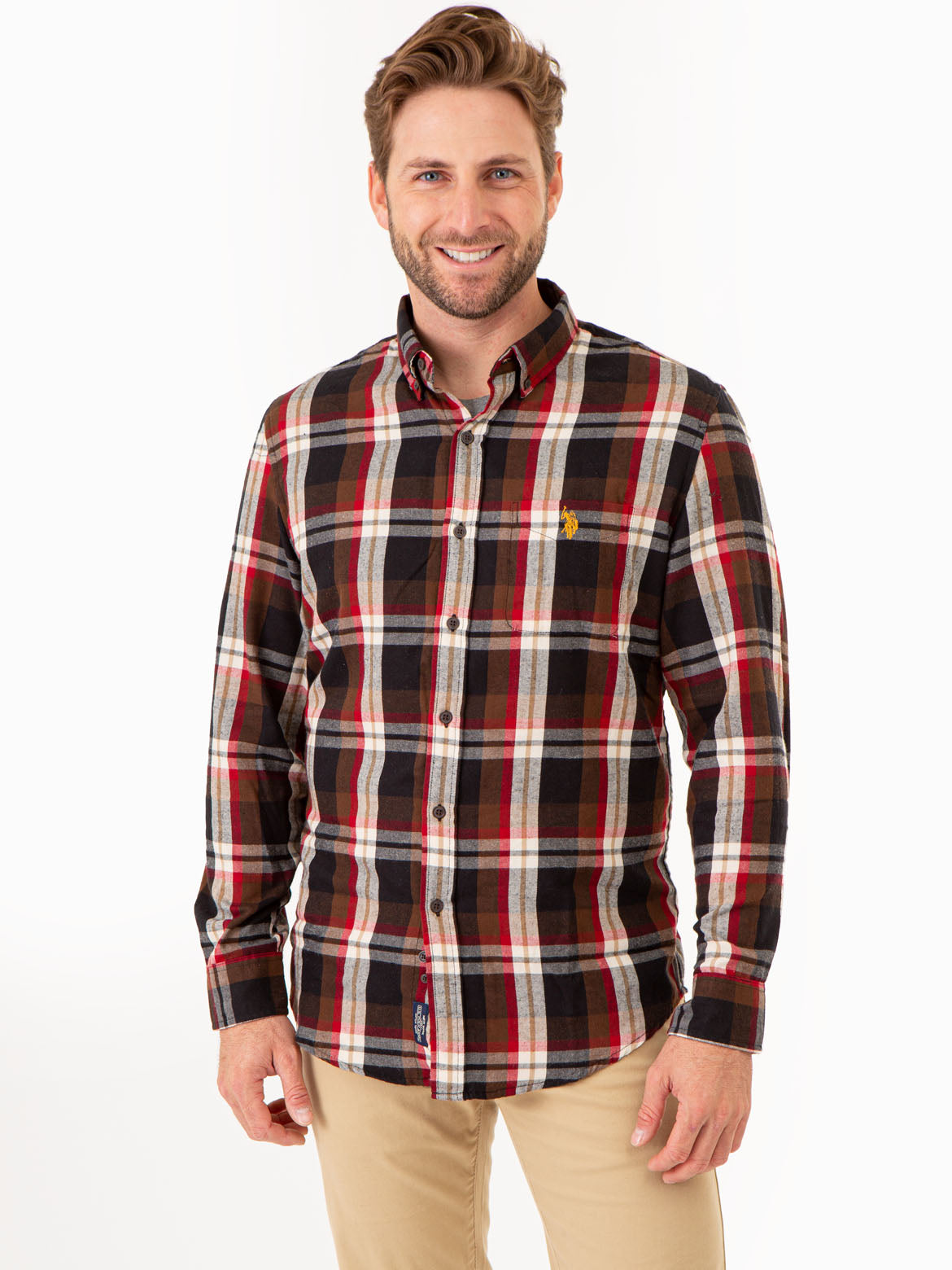 Men's Yarn-Dyed Plaid Shirt with Chest Pocket