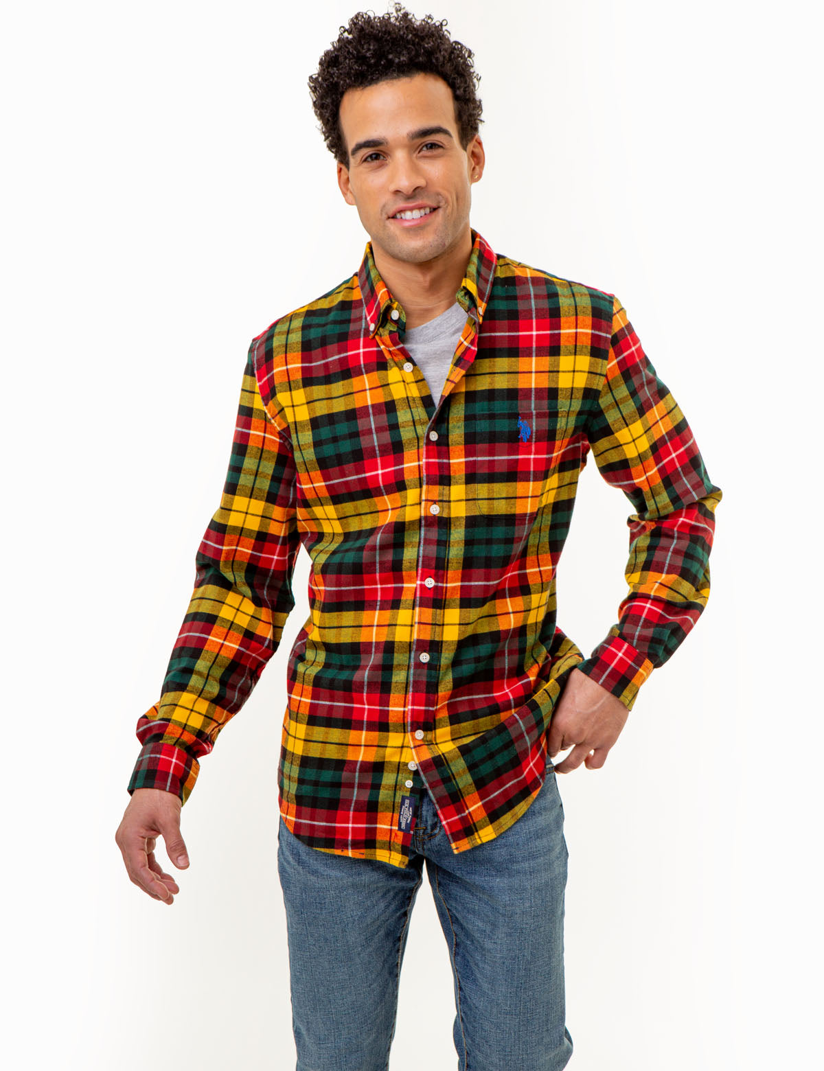 Men's Yarn-Dyed Plaid Shirt with Chest Pocket