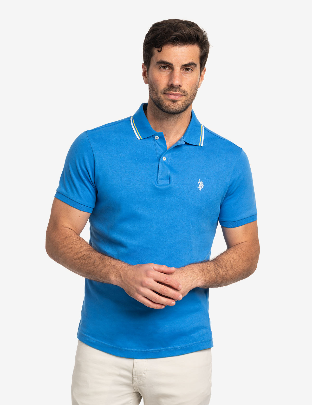 Slim Fit Tipped Collar Polo Shirt with Embroidered Logo