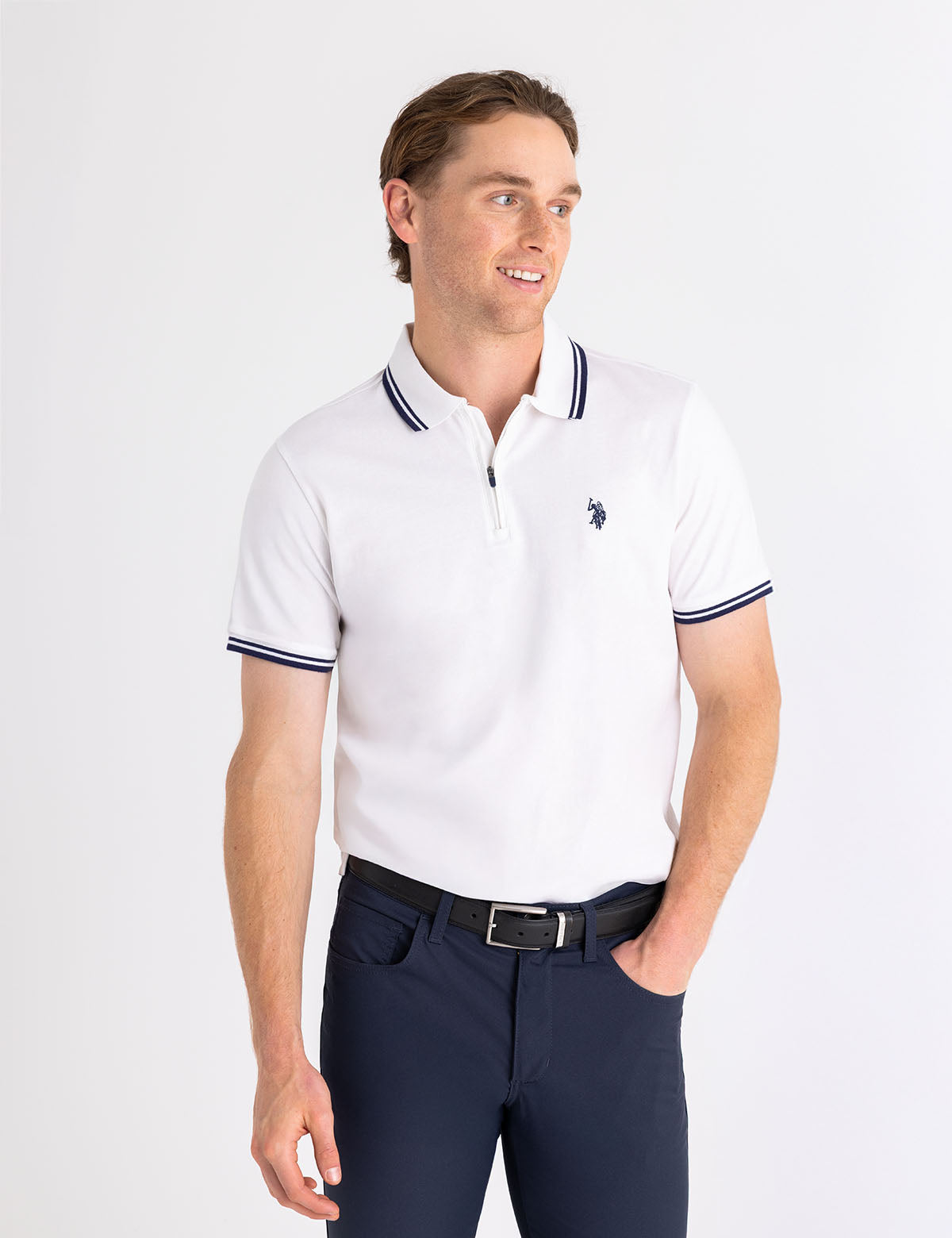 Men's Zipper Placket Jersey Polo Shirt