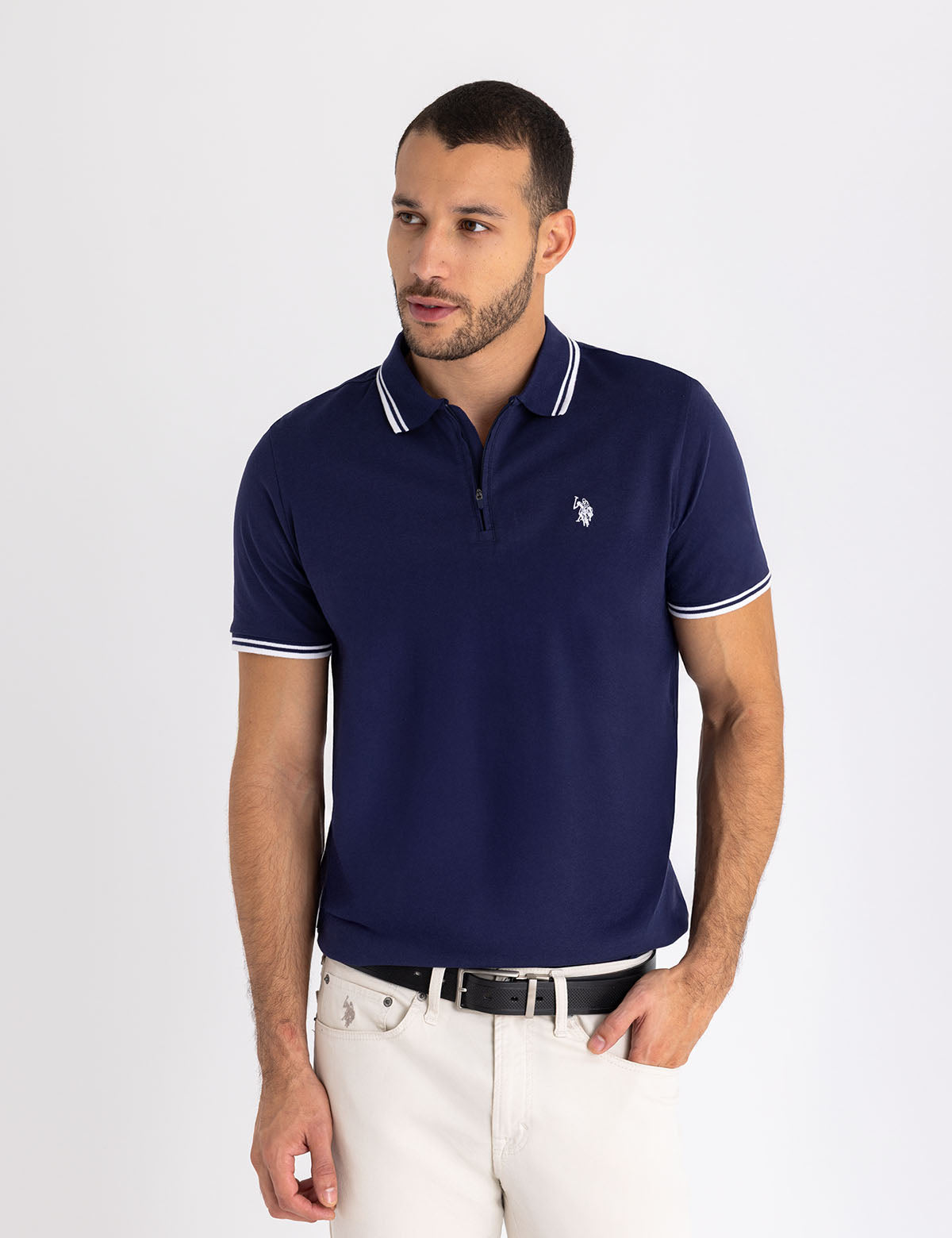 Men's Zipper Placket Jersey Polo Shirt