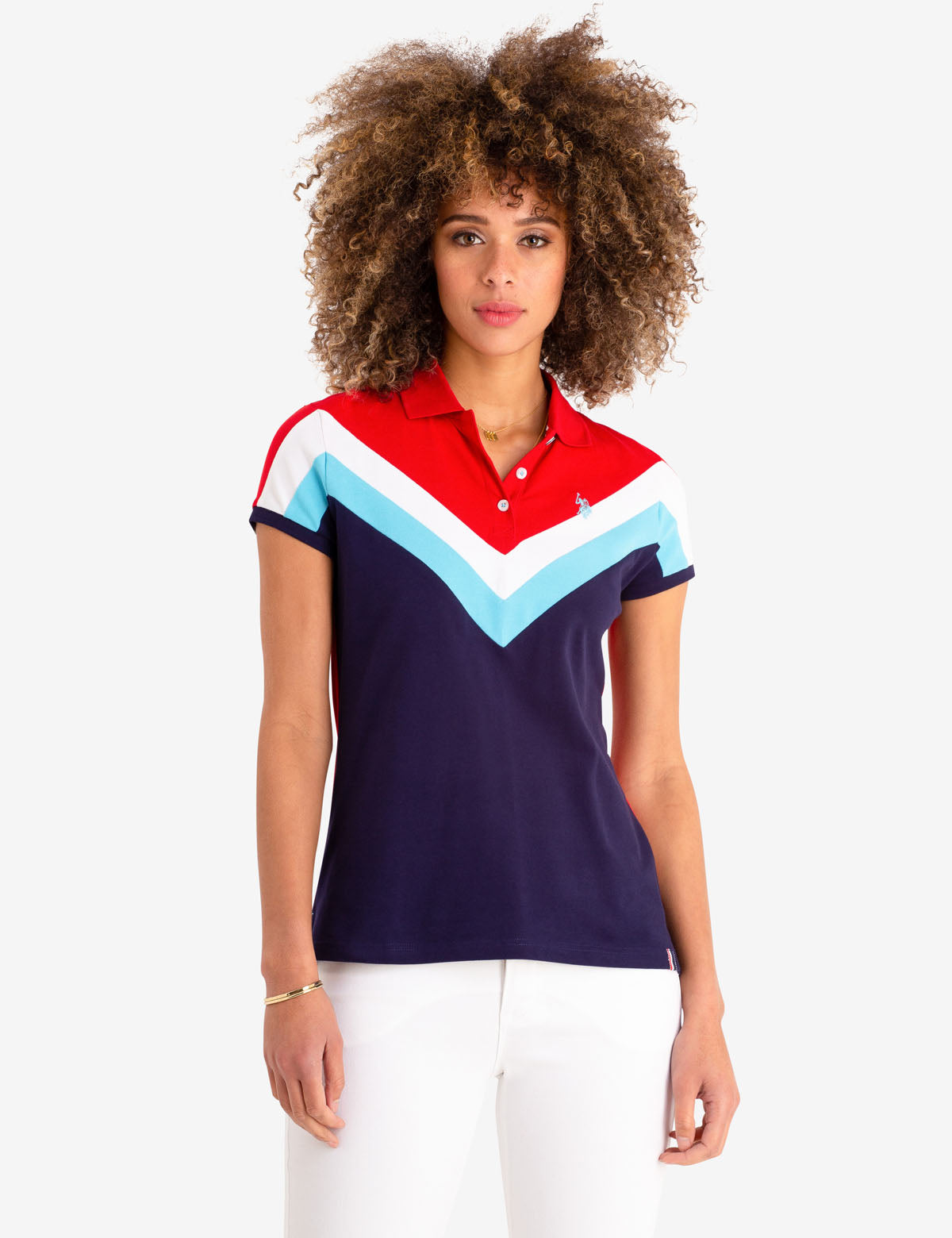 Men's Chevron Stripe Polo Shirt with Embroidered Logo