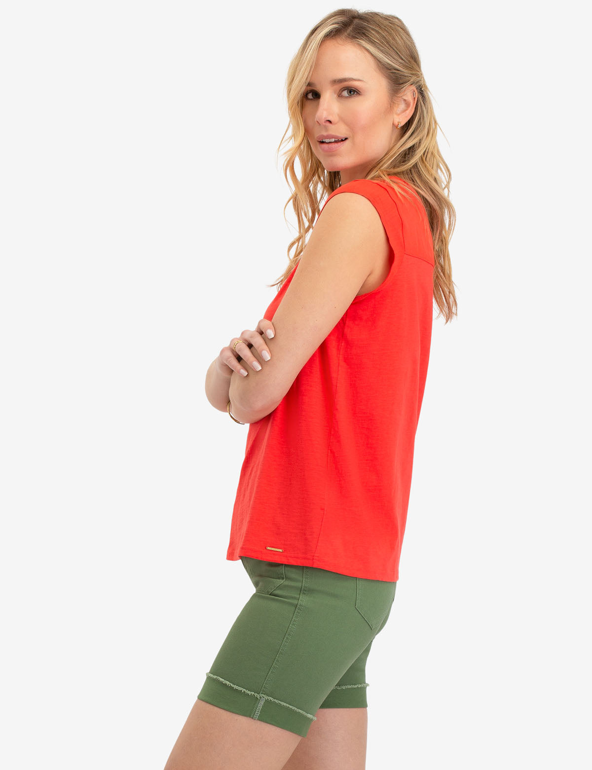 Chiffon Ruffle Blouse with Mock Sleeves & Back Buttons