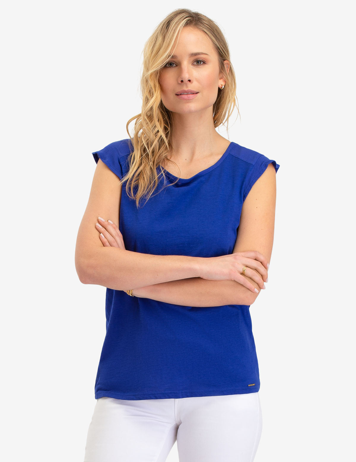 Chiffon Ruffle Blouse with Mock Sleeves & Back Buttons