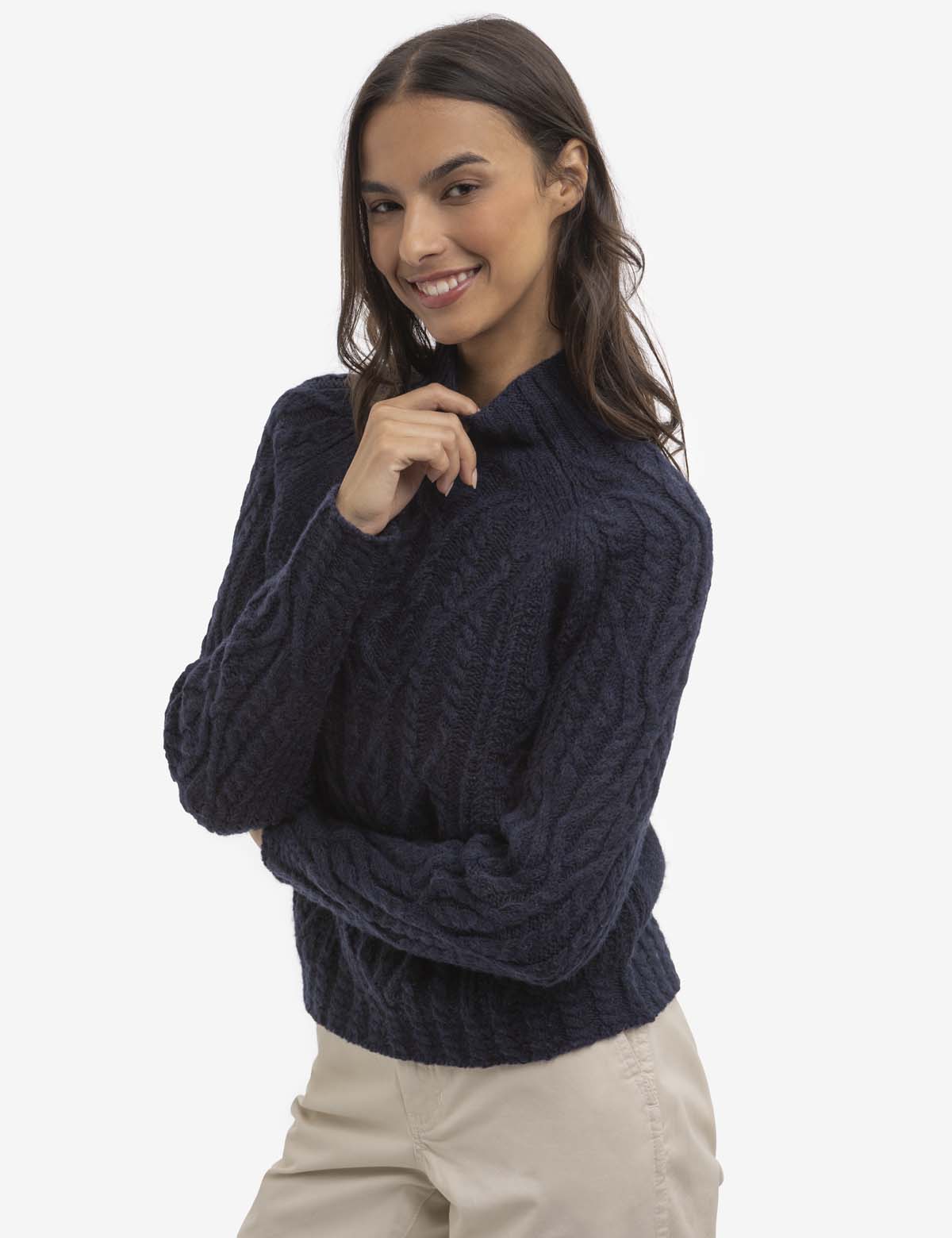 Chunky Cable Knit Mock Neck Sweater