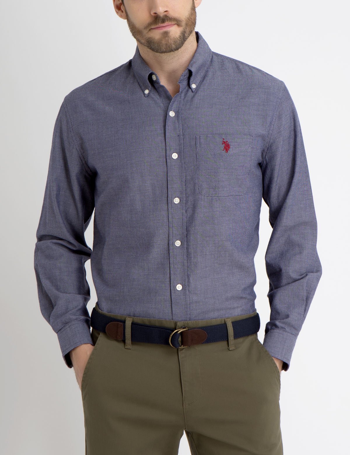 Classic Fit Box Weave Button-Up Shirt for Men