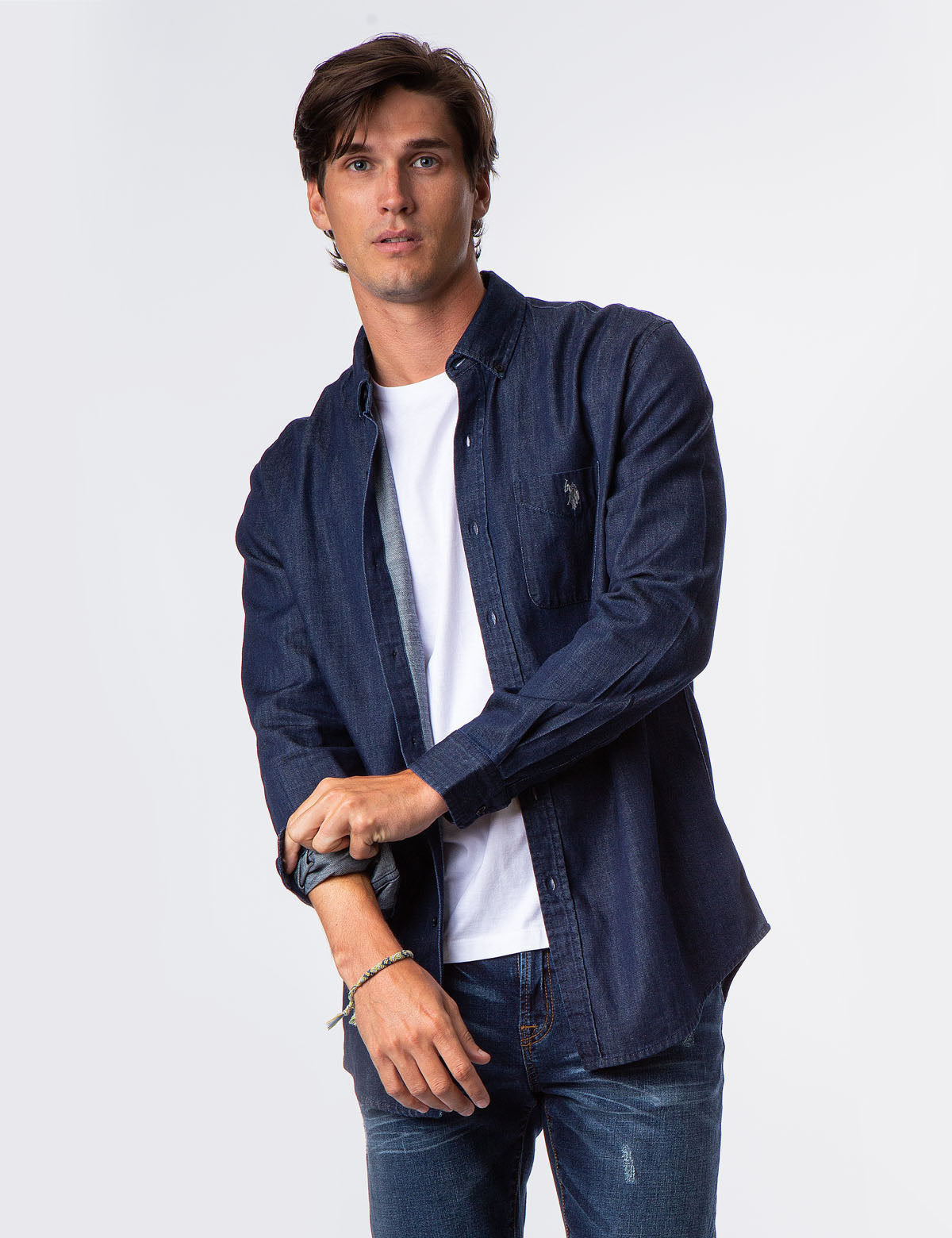 Classic Fit Denim Shirt for Men with Button Front & Chest Pocket