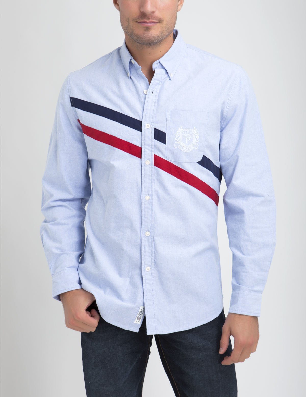 Classic Fit Diagonal Oxford Shirt with Embroidered Logo
