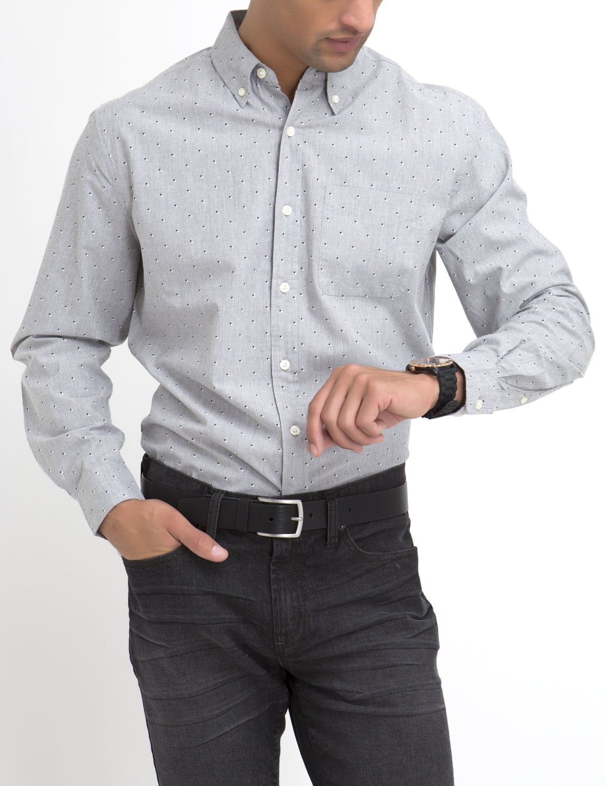 Men's Classic Fit Heather Dot Poplin Shirt - 100% Cotton Long Sleeve