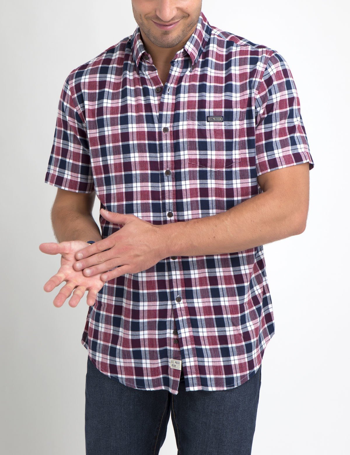Classic Fit Medium Plaid Cotton Shirt with Chest Pocket