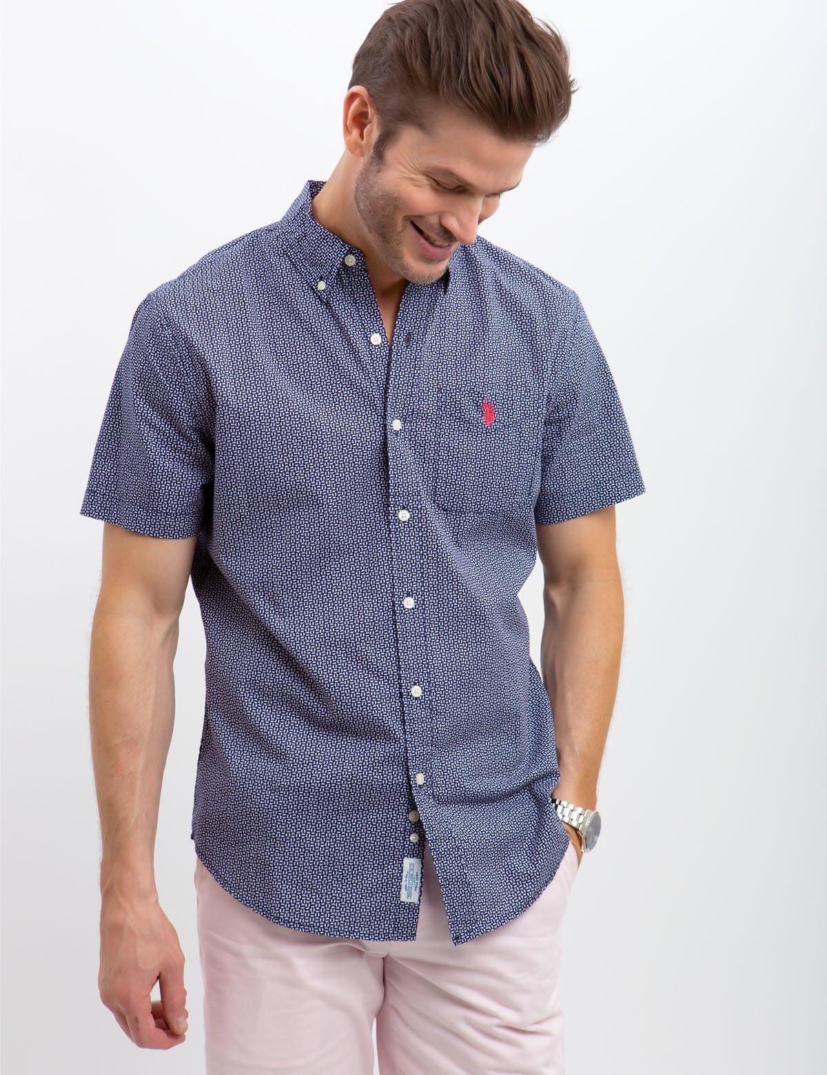 Men's Classic Fit Cotton Poplin Shirt with Embroidered Logo