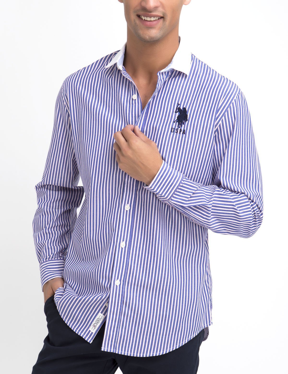 Classic Fit Striped Poplin Shirt with Embroidered Logo