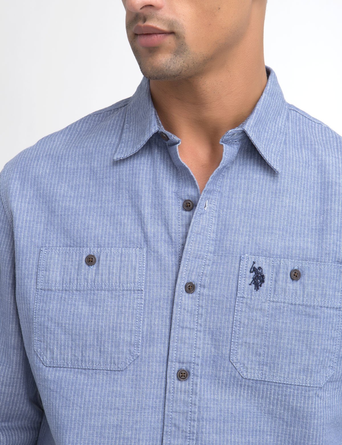Classic Fit Striped Cotton Shirt with Double Pocket