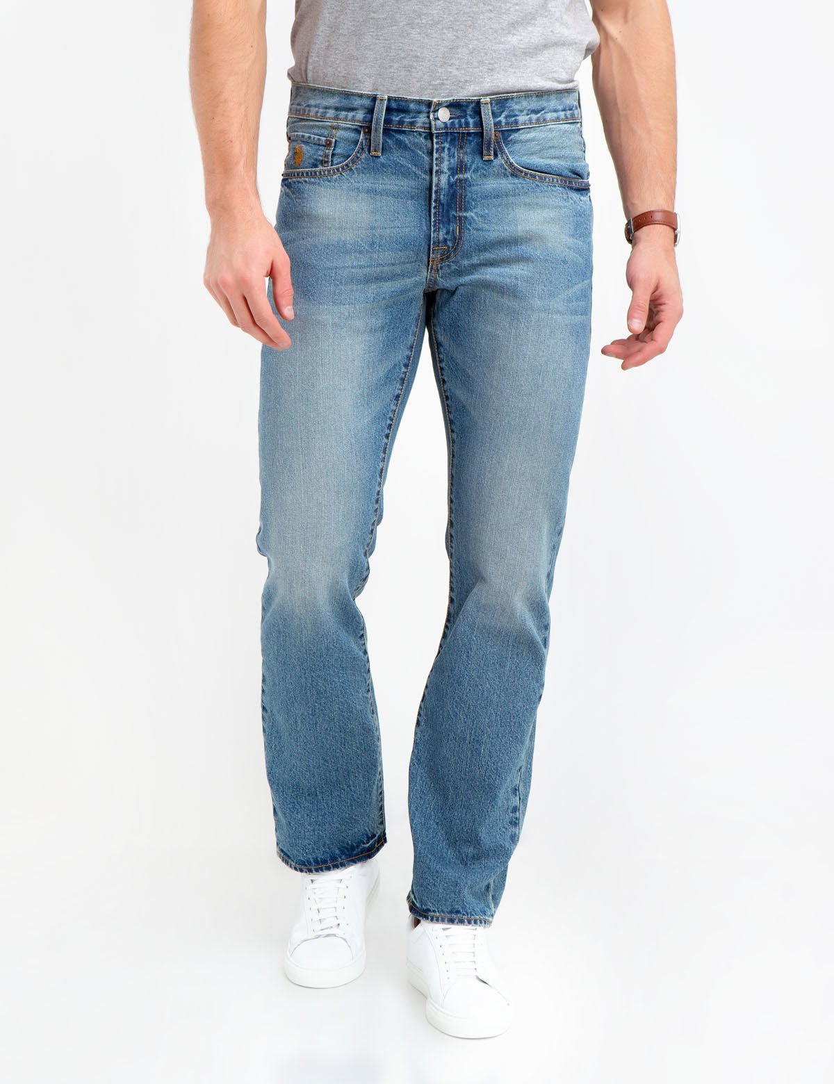 Classic Straight Fit Jeans for Men with Embroidered Logo