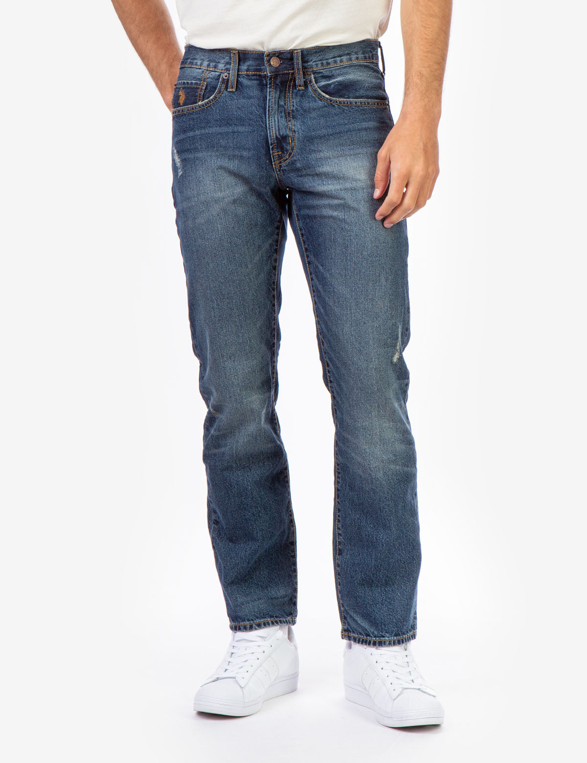 Classic Straight Fit Jeans for Men with Embroidered Logo