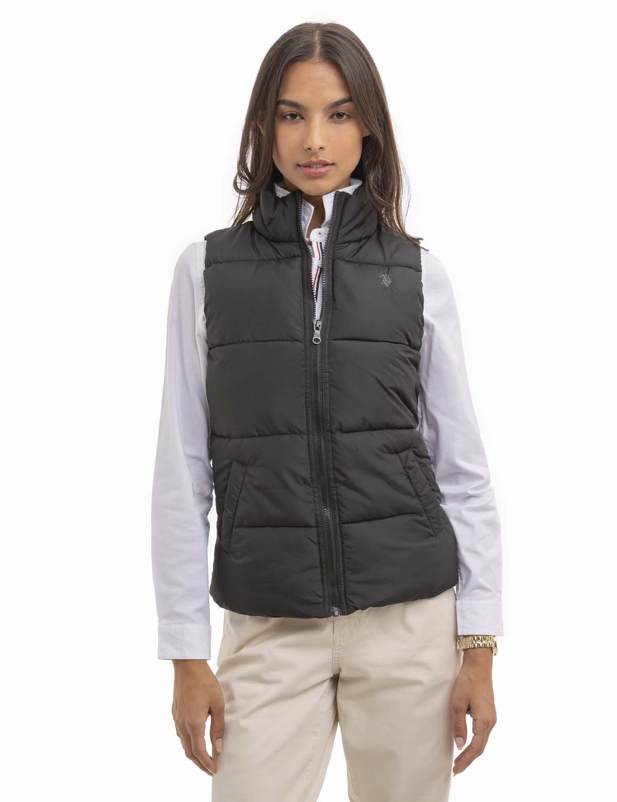 Men's Classic Zippered Vest with Mock Neck & Logo Embroidery