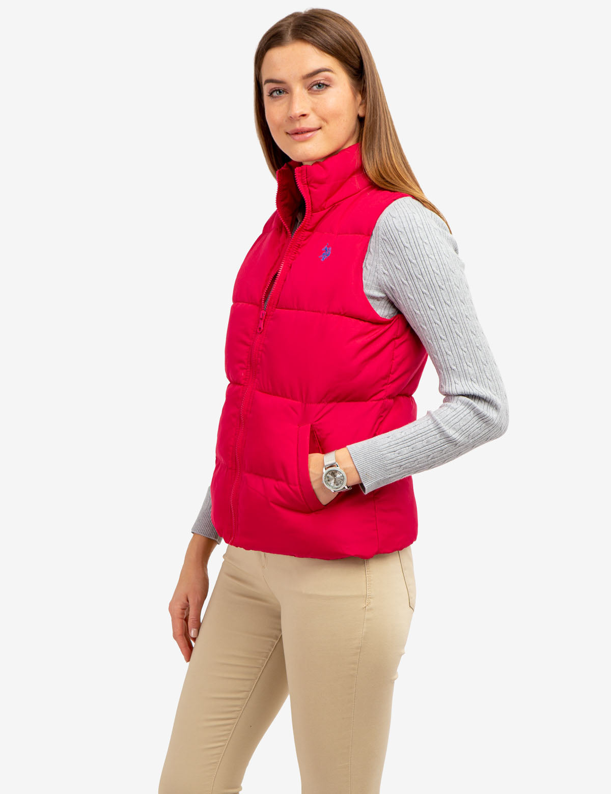 Men's Classic Zippered Vest with Mock Neck & Logo Embroidery