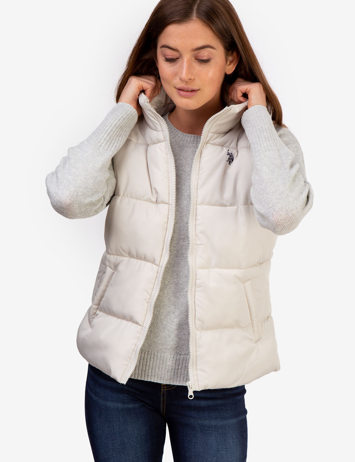 Men's Classic Zippered Vest with Mock Neck & Logo Embroidery