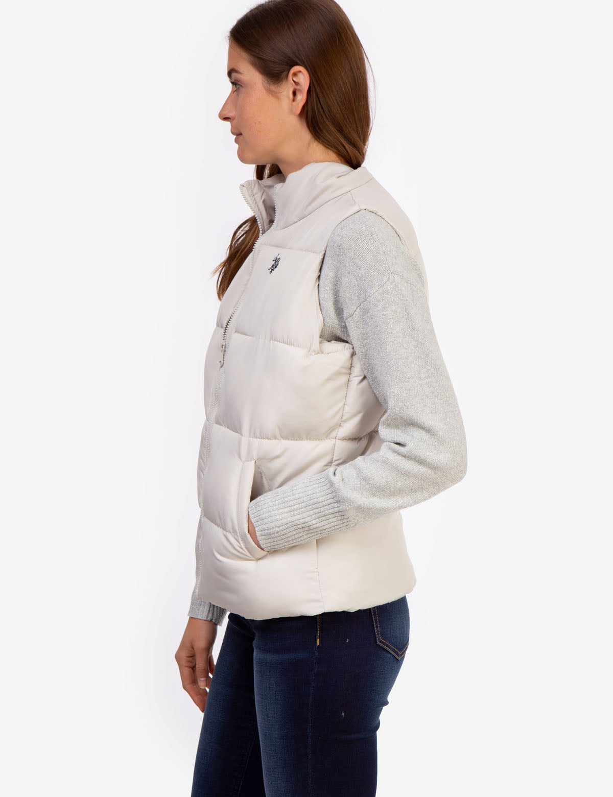 Men's Classic Zippered Vest with Mock Neck & Logo Embroidery