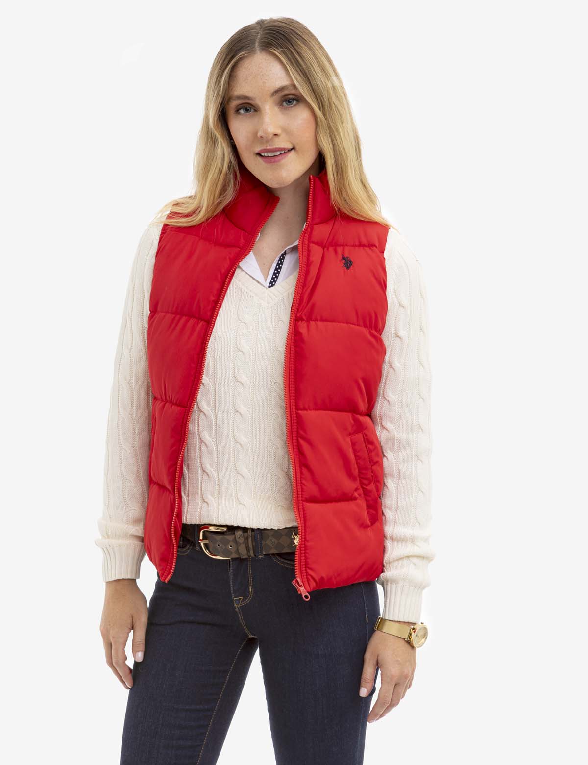 Men's Classic Zippered Vest with Mock Neck & Logo Embroidery