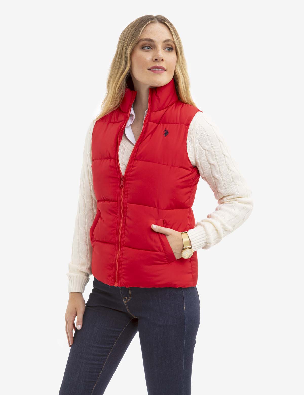 Men's Classic Zippered Vest with Mock Neck & Logo Embroidery
