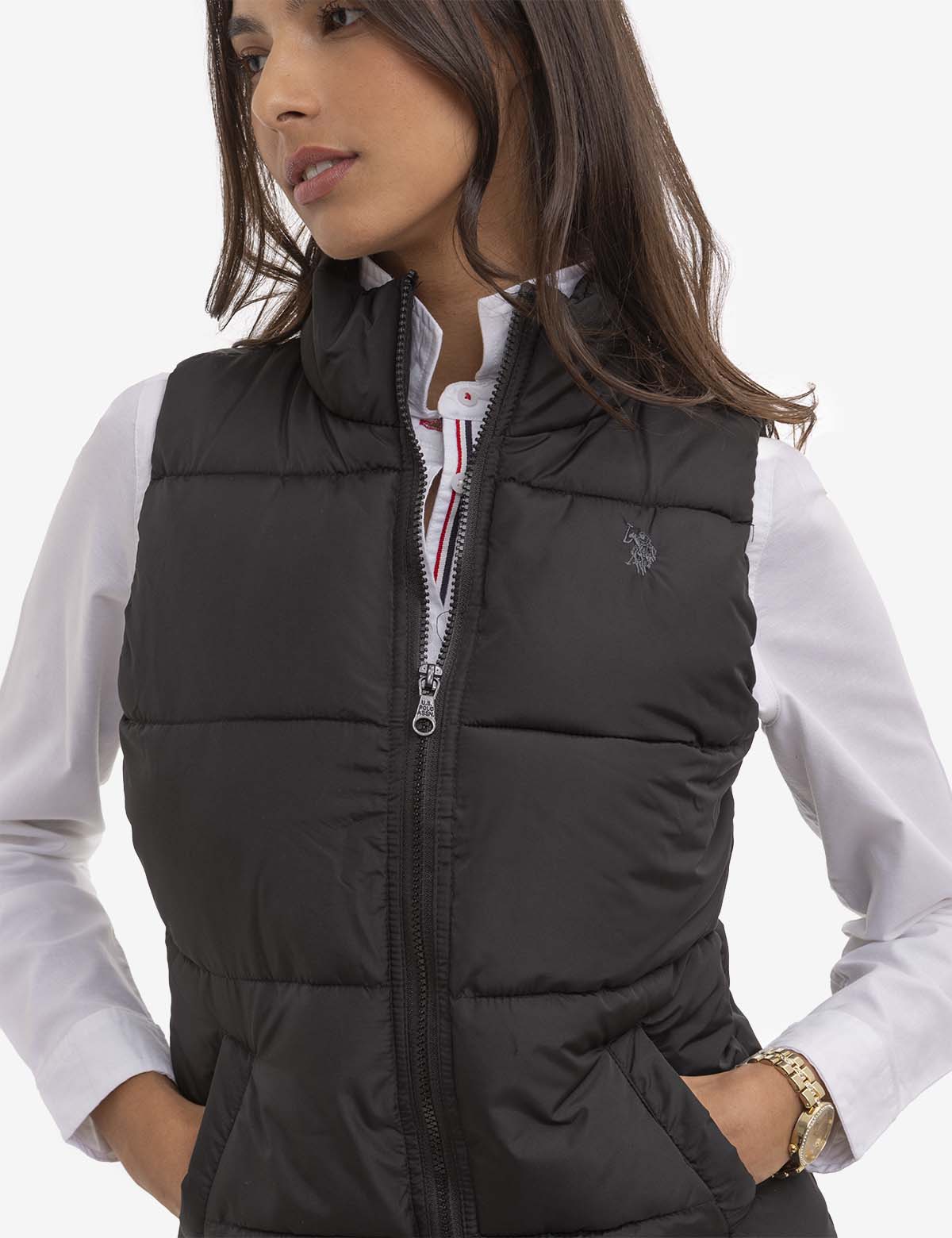Men's Classic Zippered Vest with Mock Neck & Logo Embroidery
