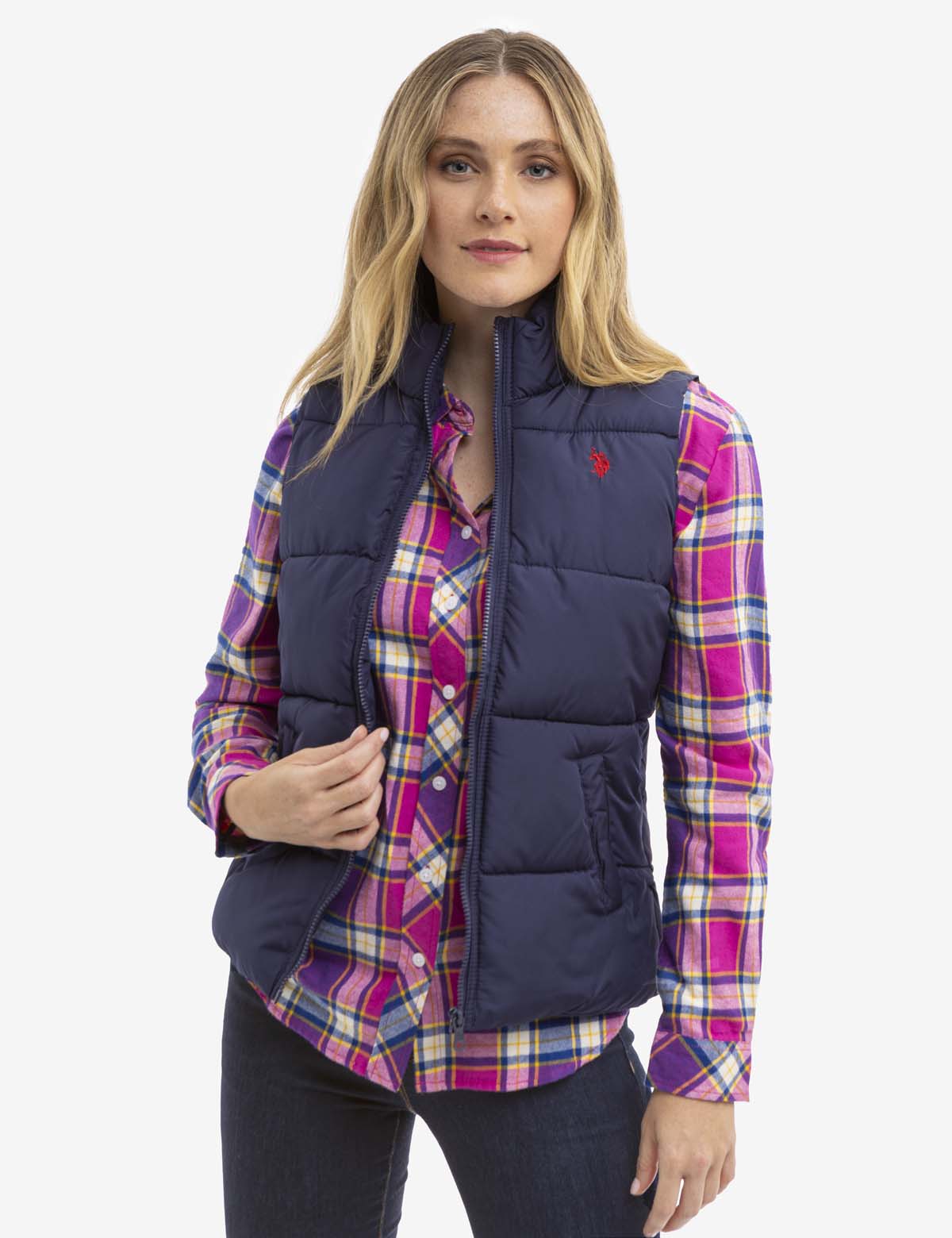 Men's Classic Zippered Vest with Mock Neck & Logo Embroidery