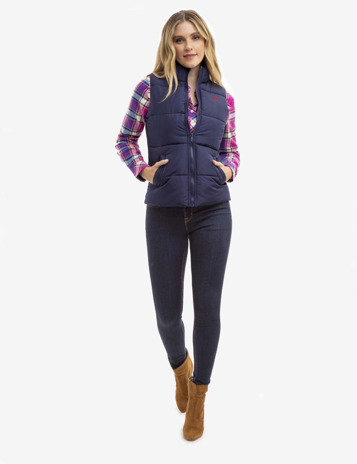Men's Classic Zippered Vest with Mock Neck & Logo Embroidery