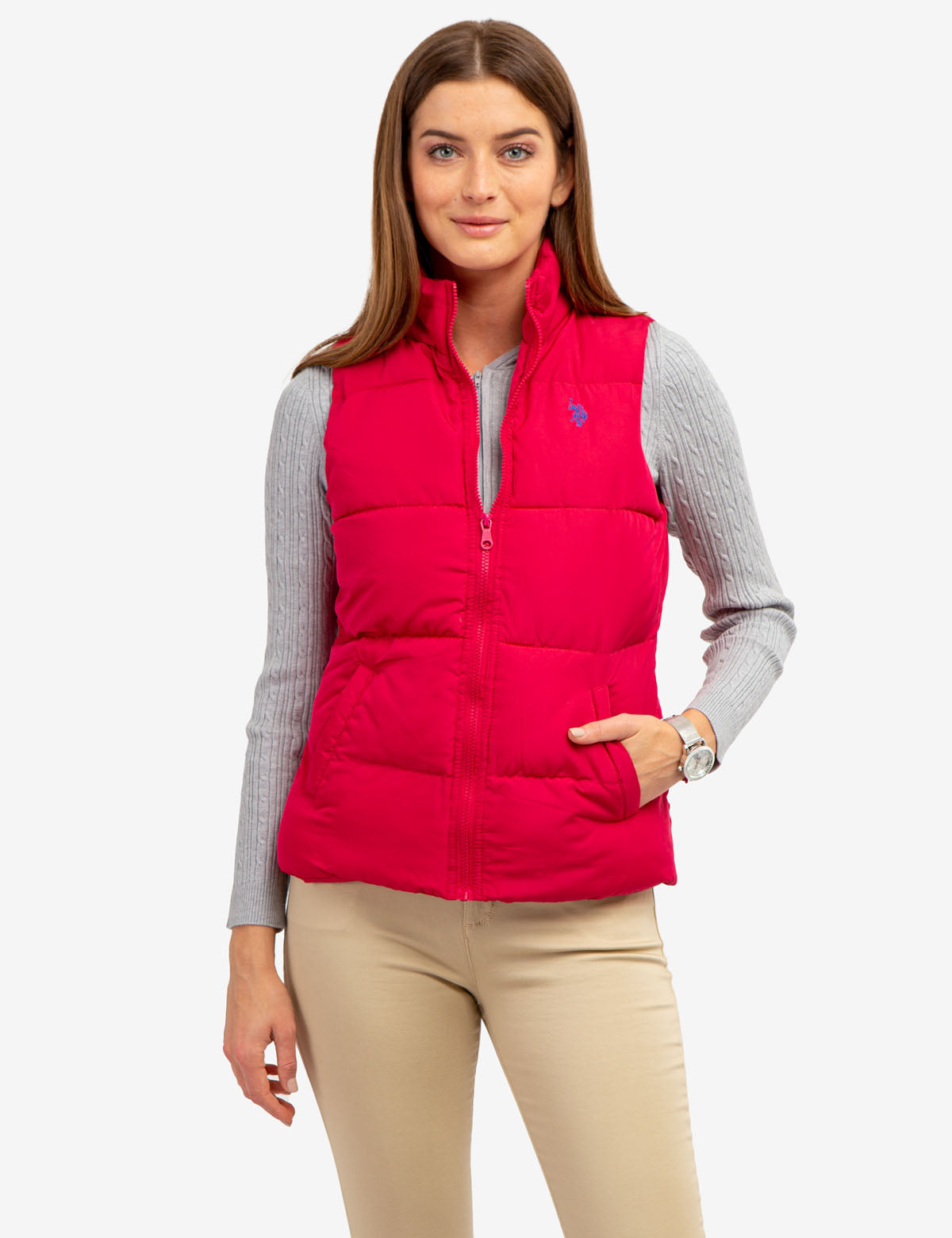 Men's Classic Zippered Vest with Mock Neck & Logo Embroidery