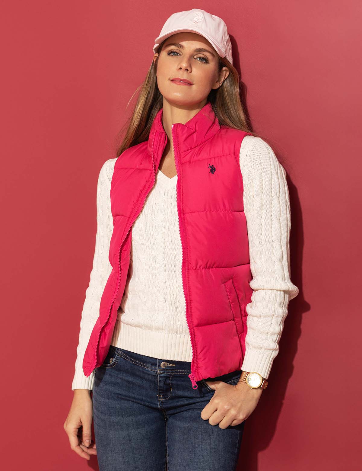 Men's Classic Zippered Vest with Mock Neck & Logo Embroidery