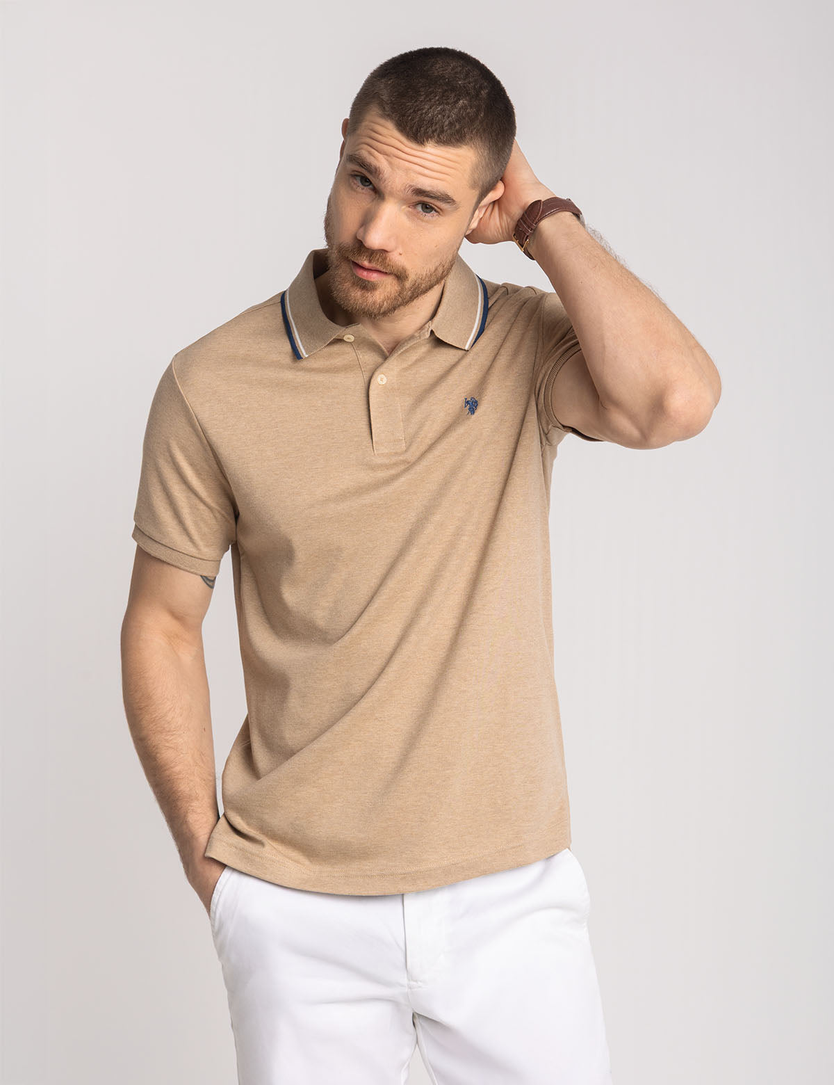 Slim Fit Tipped Collar Polo Shirt with Embroidered Logo