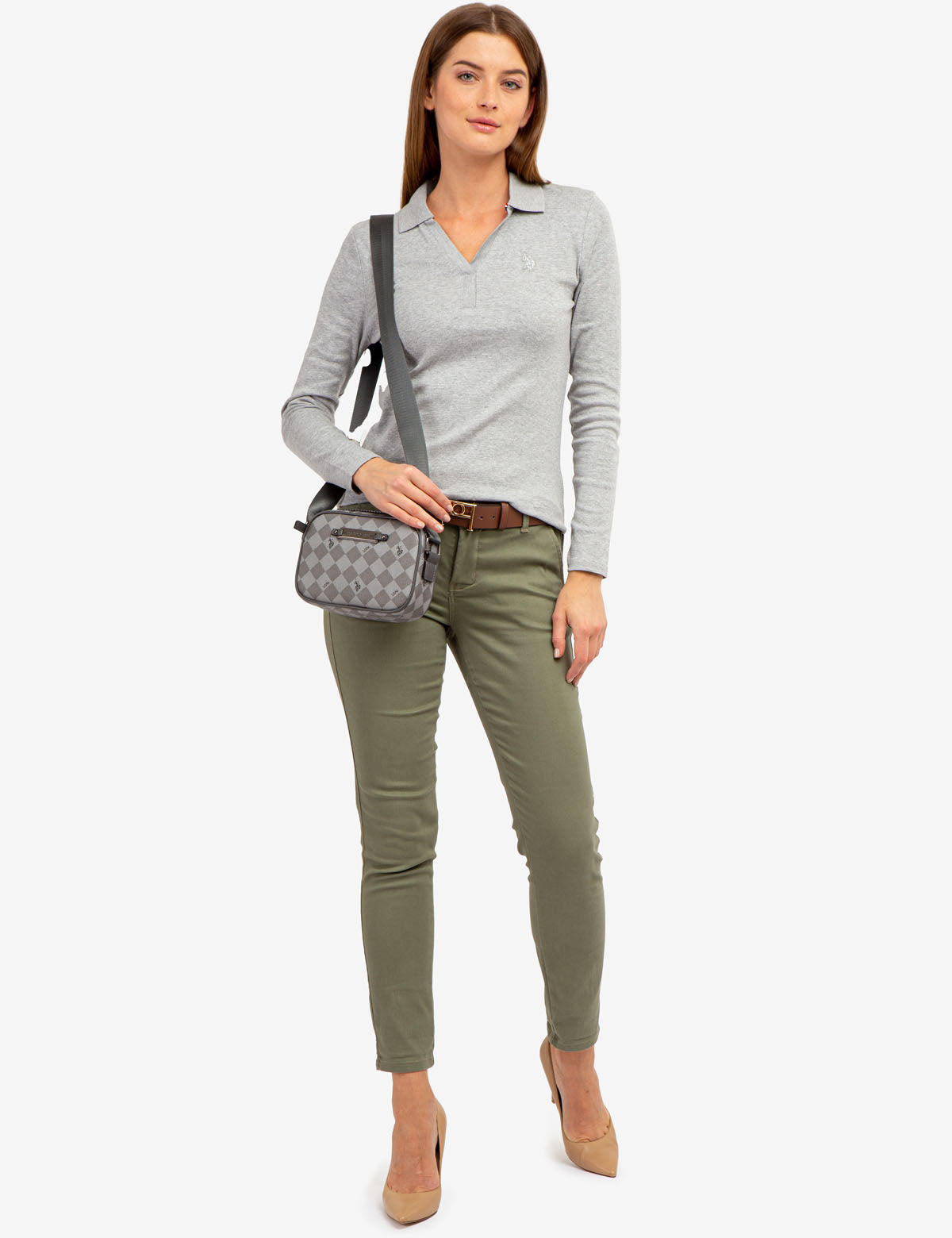 Vintage Printed Crossbody Bag with Zip Closure - Classic Style