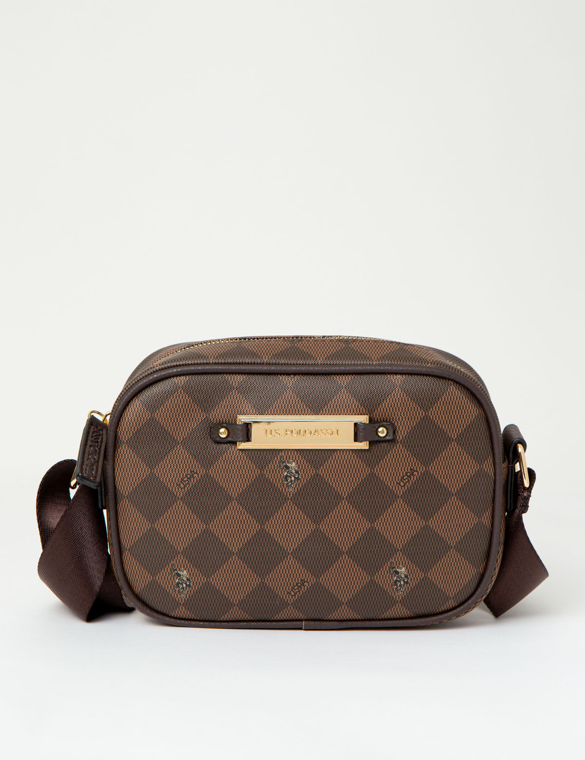 Vintage Printed Crossbody Bag with Zip Closure - Classic Style