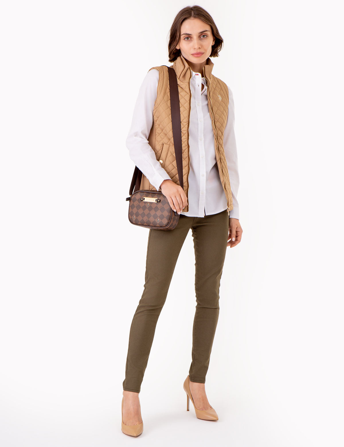 Vintage Printed Crossbody Bag with Zip Closure - Classic Style