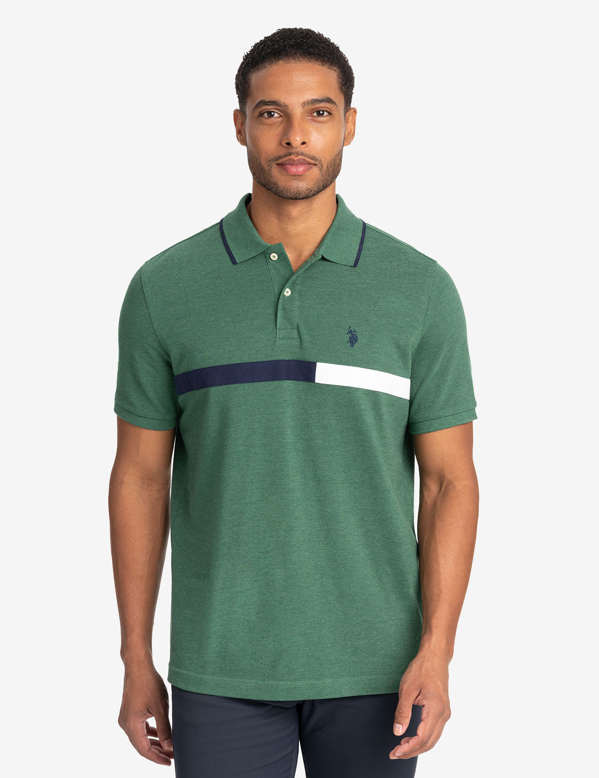 Color Block Stripe Pique Polo Shirt for Men