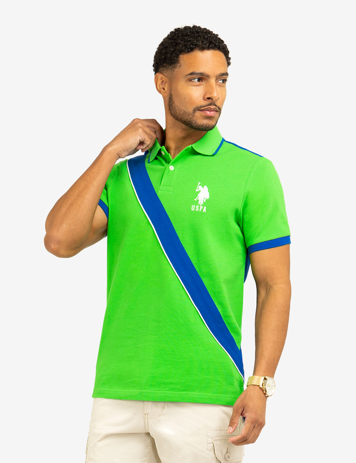 Color Block Pique Polo Shirt with Sash Front