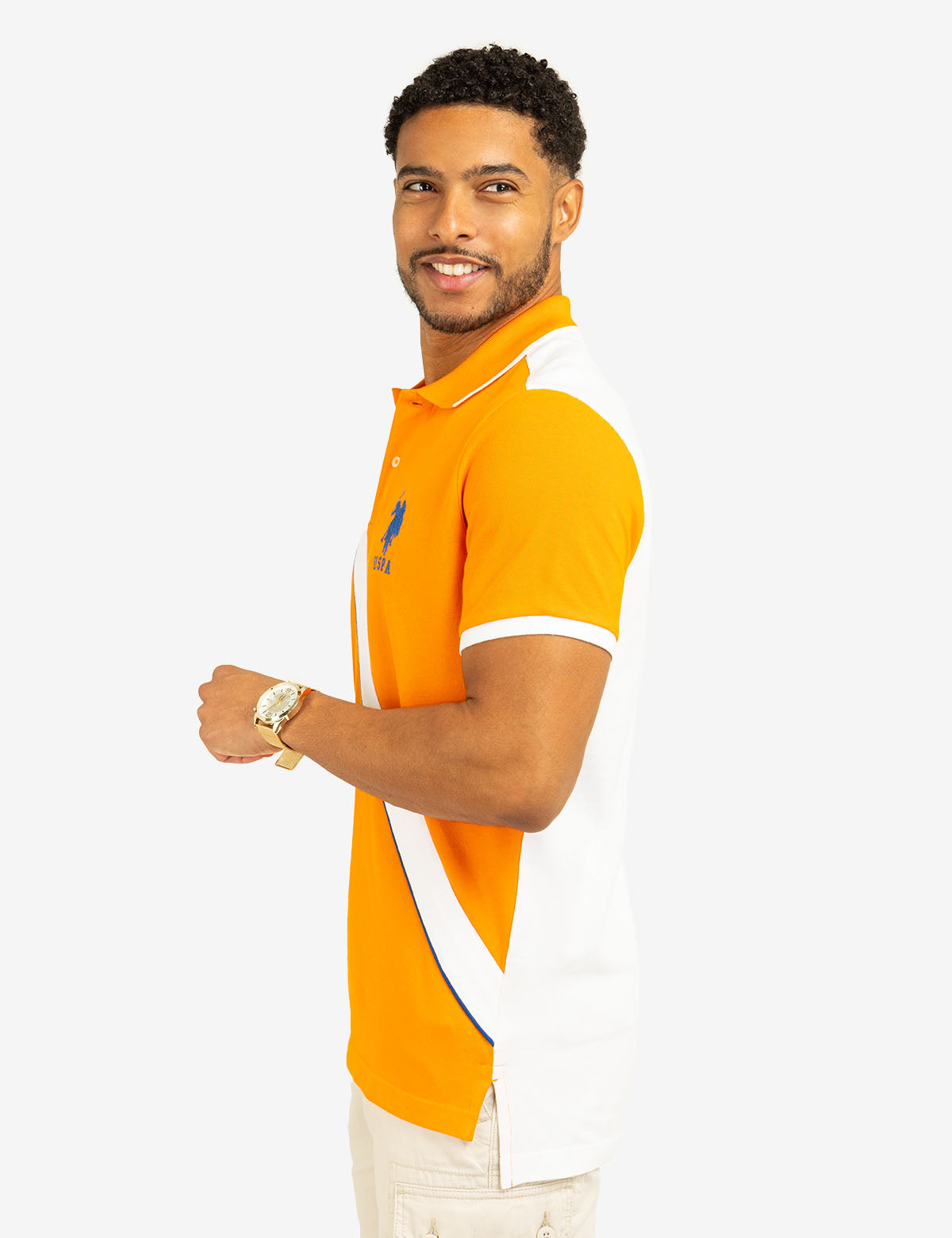 Color Block Pique Polo Shirt with Sash Front
