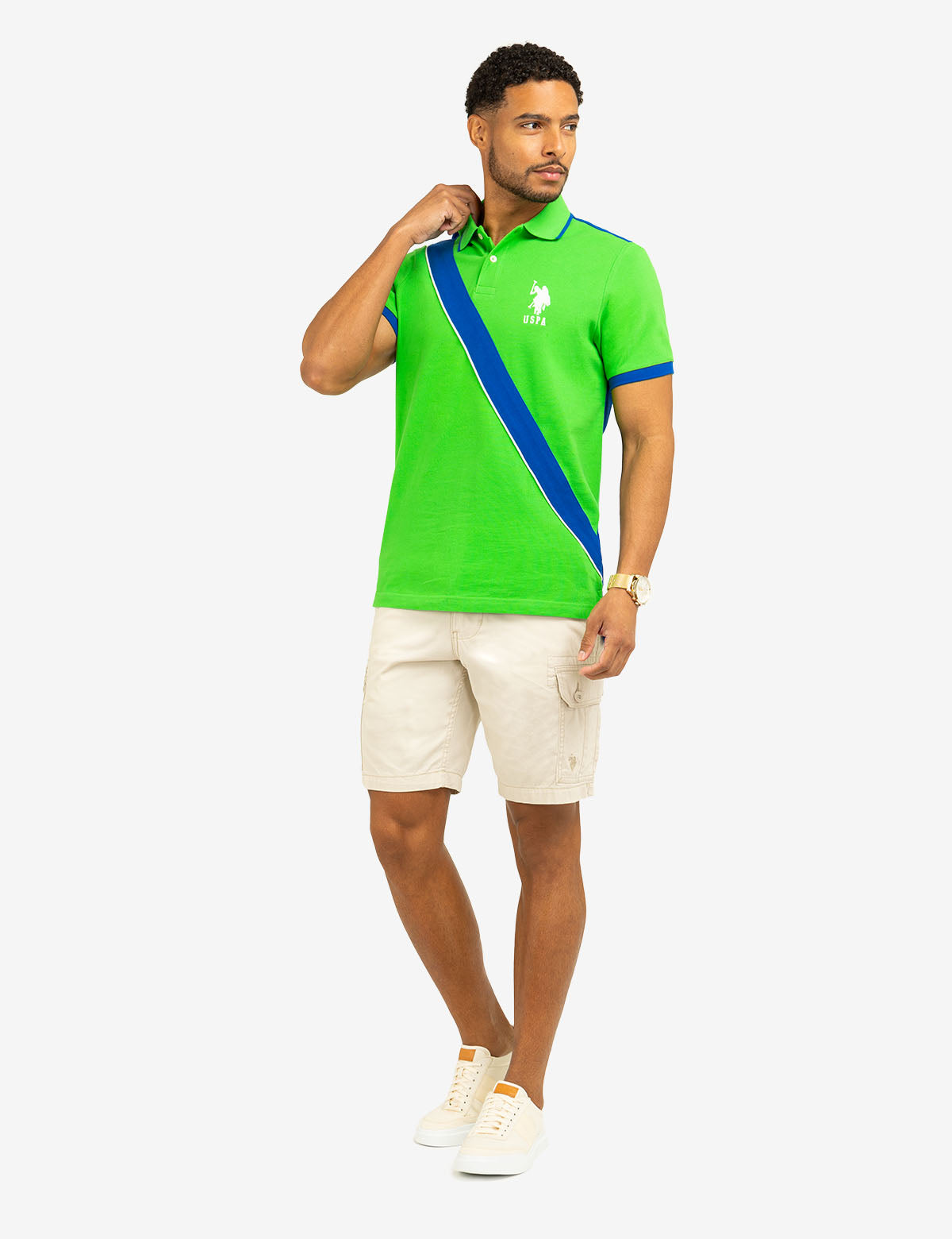 Color Block Pique Polo Shirt with Sash Front