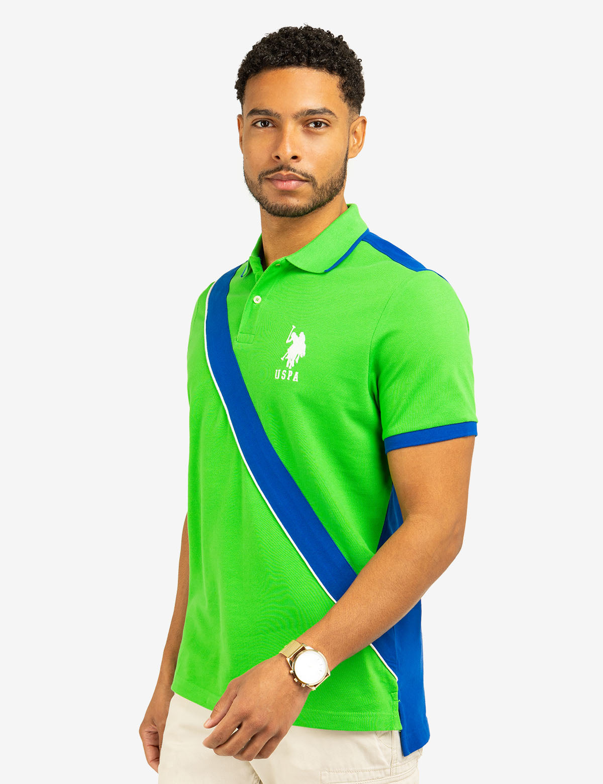 Color Block Pique Polo Shirt with Sash Front